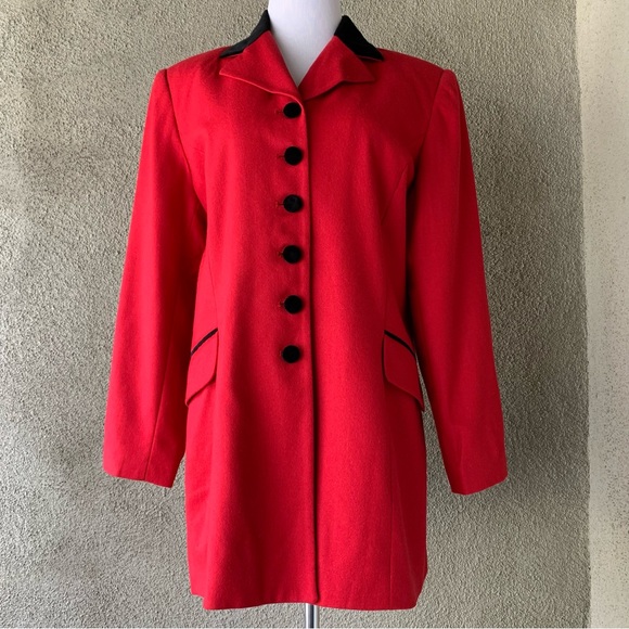 🔥5/$20🔥 “Amanda Smith” Red Pure Wool Jacket Velvet Collar size 12 - Picture 2 of 16